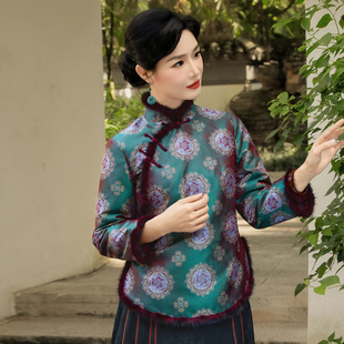 女251107 水貂毛高端唐装 华族经典 蜀锦上衣保暖羊绒棉桑蚕丝新中式
