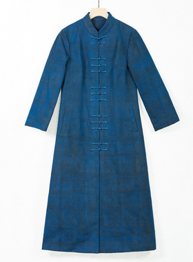 华族经典外套柞蚕丝立领高档夹棉加厚新中式风衣女中长款冬251010