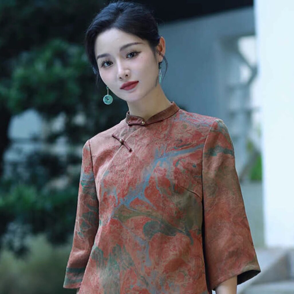 中式改良唐装旗袍秋款复古妈妈上衣民族小衫气质中长款墨彩云裳