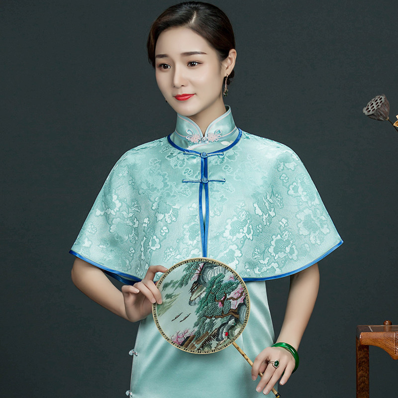 华族经典【落英】真丝花罗旗袍小外披女百搭中国风防晒披肩短外套