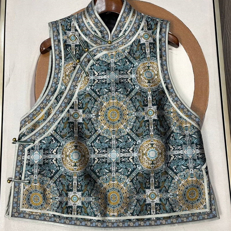 华族经典倾语如锦桑蚕丝宋锦夹棉加厚复古中国风马甲背心女冬百搭