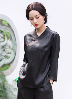 高端品牌真丝香云纱唐装女夏