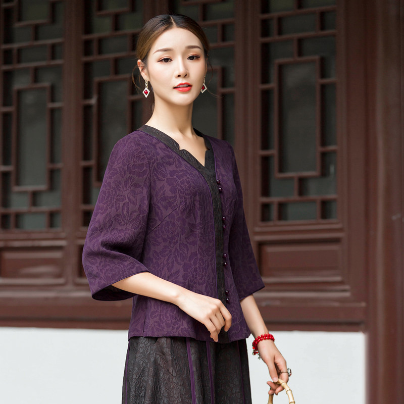 华族经典女士唐装高端品牌香云纱中式上衣复古民国风女装茶服朝歌