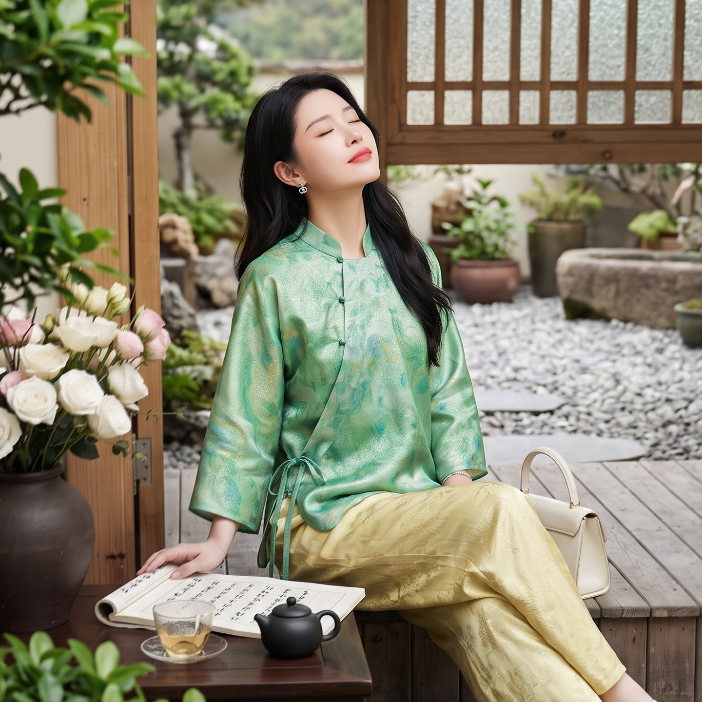 华族经典改良唐装桑蚕丝宽松休闲上衣立领系带中式优雅女装国风夏