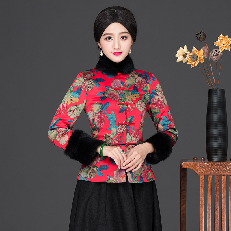 华族经典毛领优雅夹棉旗袍上衣