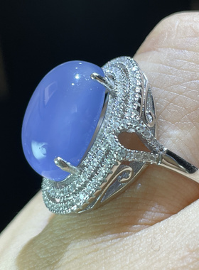 天然嫩江蓝玉髓925银镶戒指时尚百搭气质款