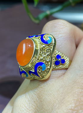 天然樱桃红南红玛瑙银掐丝珐琅戒指送女友送闺蜜礼物