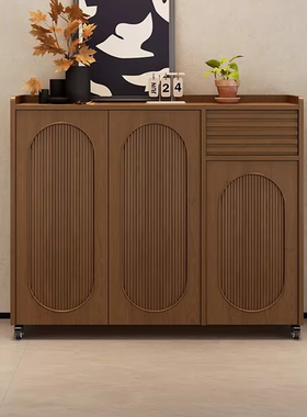 可移动鞋柜中古风大容量收纳柜可定制家用入户玄关柜带轮储物柜