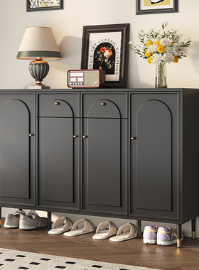 入户鞋柜家用门口黑色玄关柜一体靠墙储物柜法式轻奢大容量收纳柜