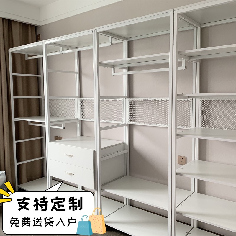 步入式衣帽架家用卧室衣帽间落地式组合架子开放式衣柜双层挂衣架