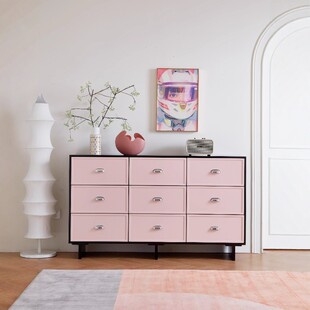 现代九斗柜家用复古边柜多巴胺玄关柜客厅收纳柜储物柜抽屉柜