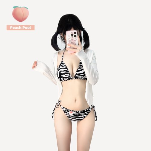 日系可爱少女ins斑马纹比基尼