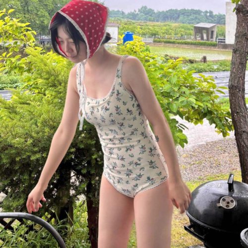 法式田园可爱少女连体泳衣
