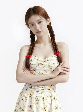 【森屿精灵】法式甜美挂脖碎花连体泳衣收腰遮肚显瘦露背温泉度假