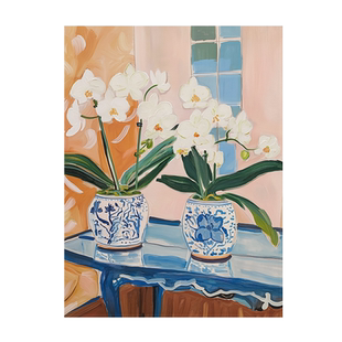 布纸有爱 花伴 中古风客厅花卉装饰画小众竖版挂画原创单幅玄关画