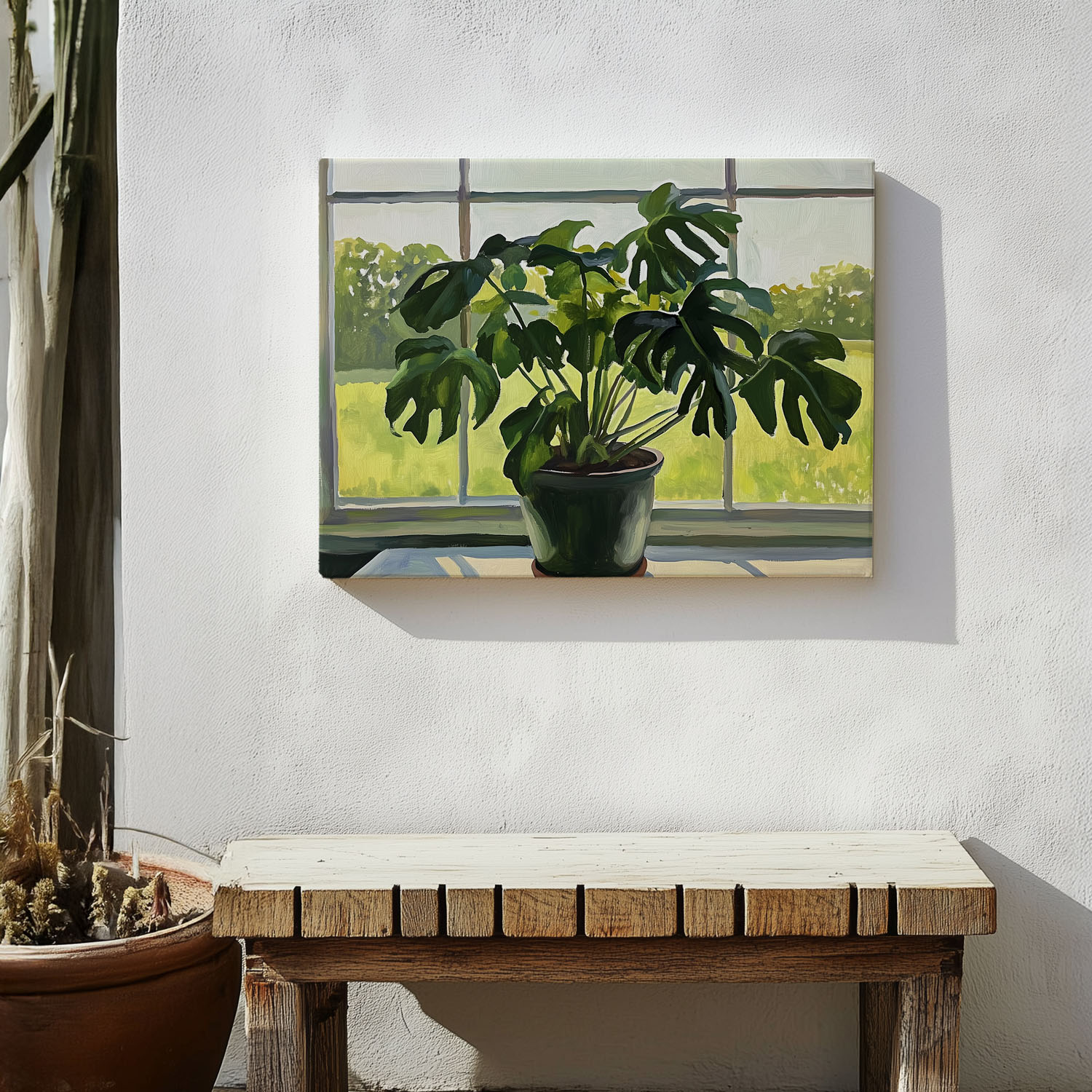 布纸有爱 谧境沁绿 小清新植物装饰画原创床头画卧室挂画横版壁画图片