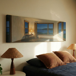 布纸有爱 夜深静候 中古风海边夜景装饰画原创客厅卧室横版挂画