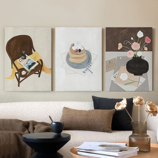 布纸有爱 茶前画语 奶油风餐厅静物装饰画客厅墙壁画小清新两联画