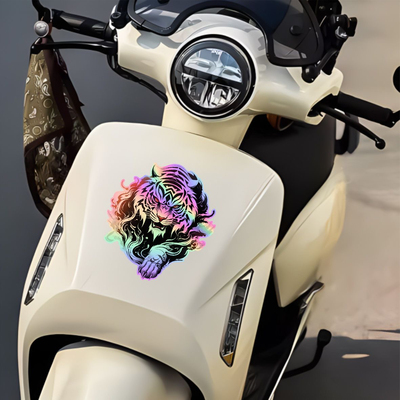 镭射凶猛老虎个性创意划痕遮挡防水车贴电动车装饰汽车贴花纸