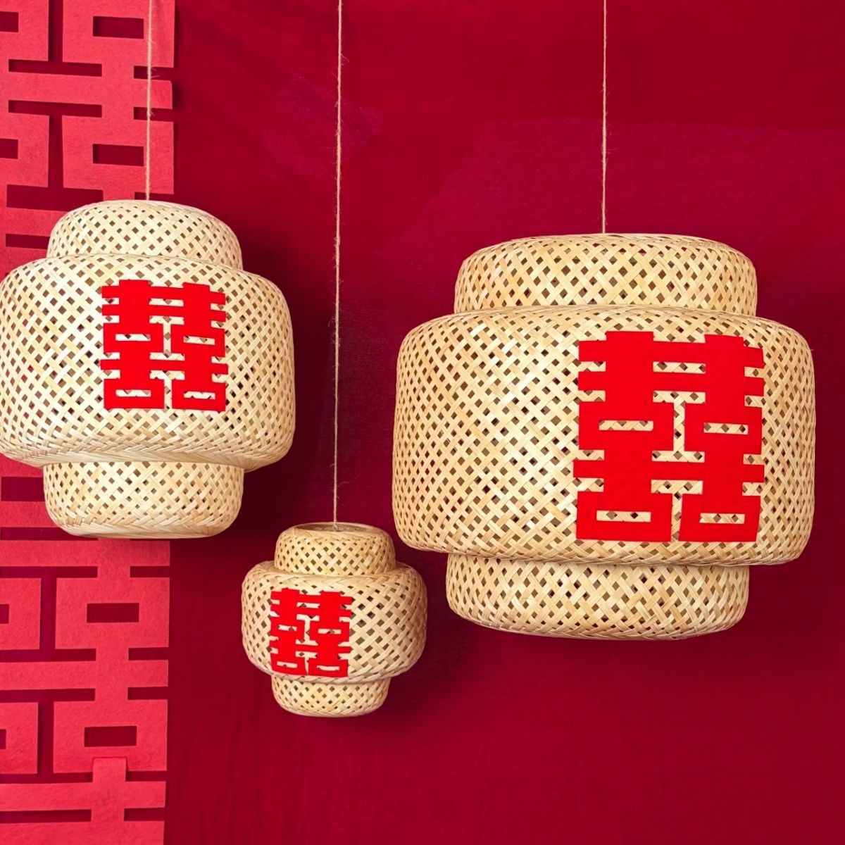 竹编喜字灯笼婚庆装饰中图片