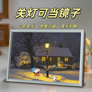 蜡笔小新镜子灯光画治愈系小夜灯床头卧室摆件装饰画氛围灯送礼物