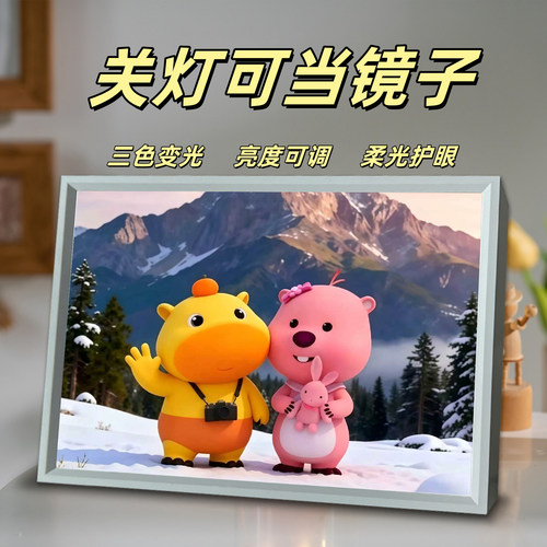 水豚噜噜镜子灯光画周边卡通动漫卧室桌面摆件小夜灯儿童生日礼物