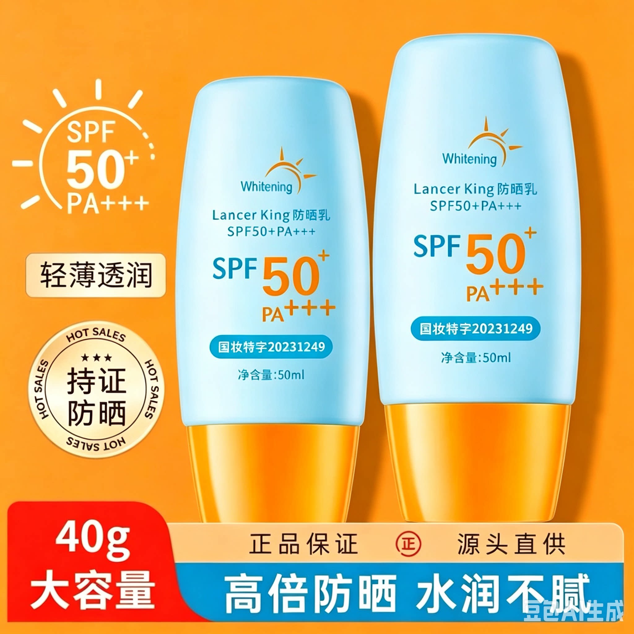 【买1送1】小黄防晒霜乳SPF50+面部全身防晒防紫外线隔离男女正