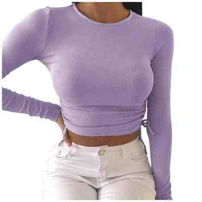 Slim Fit Side Drawstring Long Sleeve T-Shirt Cropped Top