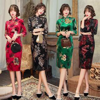 Chinese traditional dress cheongsam2023秋冬新款旗袍立领时尚