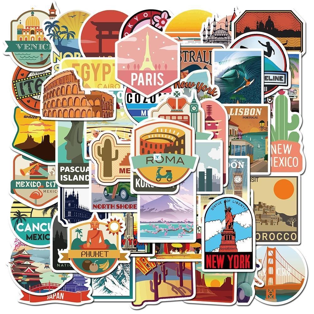 50PCS New Global Travel City Landscape Stickers Decal Vinyl