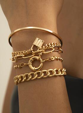 Women Bohemian Punk Cuban Chain Bracelets Set 朋克嘻哈风手链