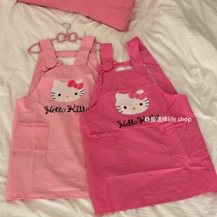 嫩粉少女新款用厨房围裙家KT猫咪烘培工作服女做蛋糕刺绣猫咪