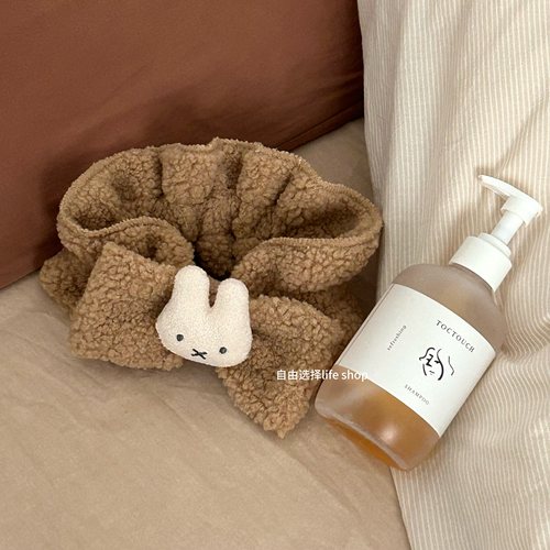 简约兔子大蝴蝶结束发带羊羔毛