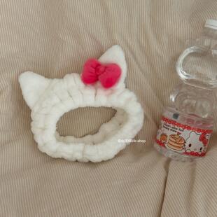 卡通白色珊瑚绒束发带超可爱猫耳朵发箍头箍可爱洗脸敷面膜专用女