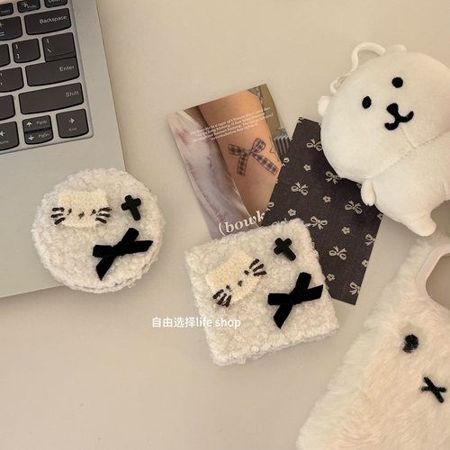 毛绒小猫咪折叠化妆镜