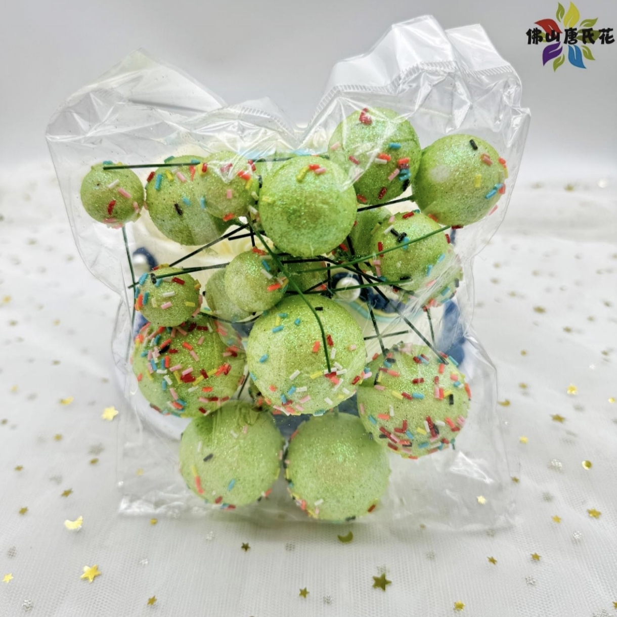 蛋糕装饰品泡沫球糖果粒球绿色蓝色青色磨砂摆件烘焙diy全套圆形