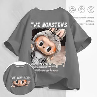 拉布布圆领宽松休闲上衣 新款 labubu夏季 卡通纯棉百搭T恤儿童短袖