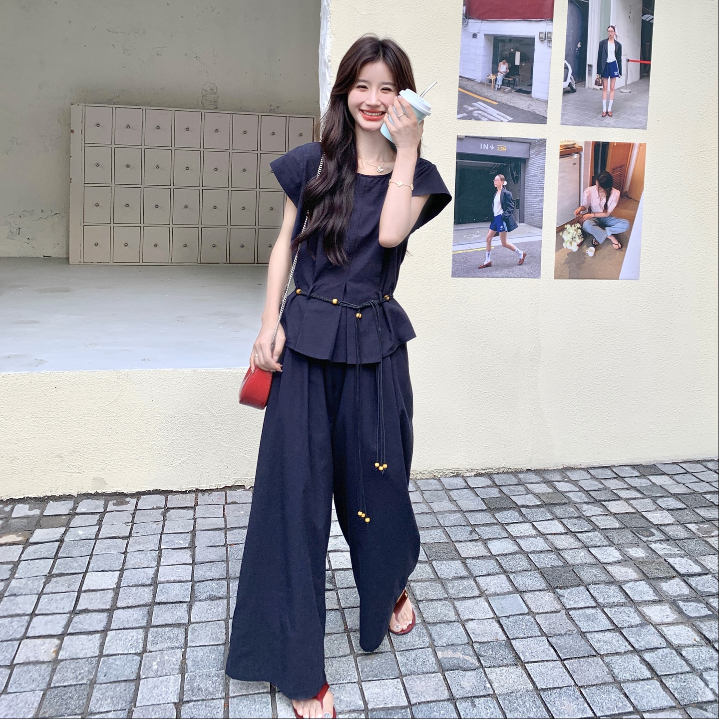 超好看时髦洋气休闲套装女2025夏季新款收腰压褶上衣阔腿裤两件套，商品下架区商品下架区，浙宝165