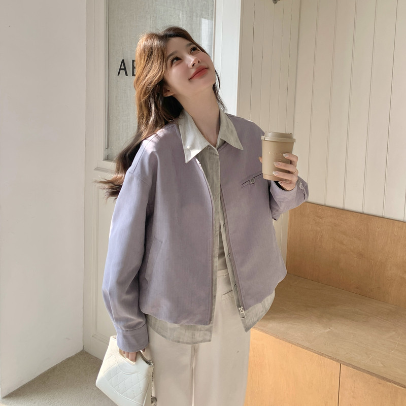 26春全新2B227拼色衬衫领假两件夹克390P165K268,女装短外套,2B227
