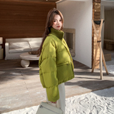 设计感绿色针织立领羽绒服女冬超火好看高级小众保暖加厚短款外套，女装棉衣/棉服，2B227