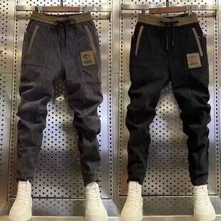 网红条绒加绒裤 束脚弹力裤 子 春秋修身 潮流灯芯绒男哈伦百搭休闲裤