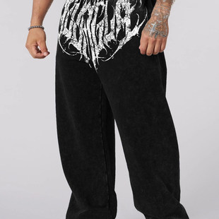 YOUNGLA美式新款肌肉健身跑步长裤休闲运动潮牌阔腿印花裤子