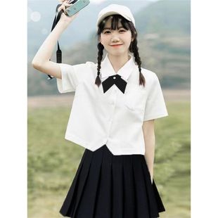 上衣制服套 学院风jk衬衫 女夏季 短袖 白色衬衣百褶裙穿搭日系短款