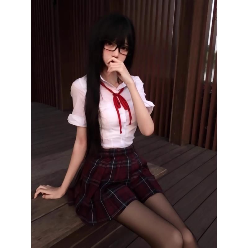 原创JK制服纯欲收腰长袖白色衬衫学院风修身显胸显瘦辣妹短袖上衣