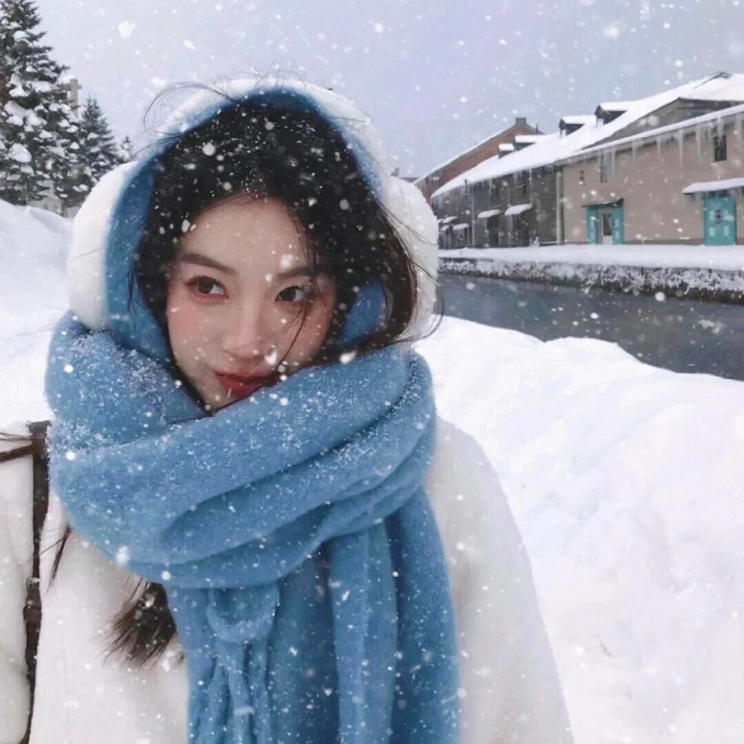 冬韩系雾霾蓝色清冷氛围感围巾女