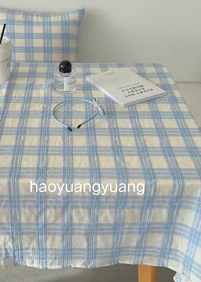 蓝格桌布餐桌布ins书桌