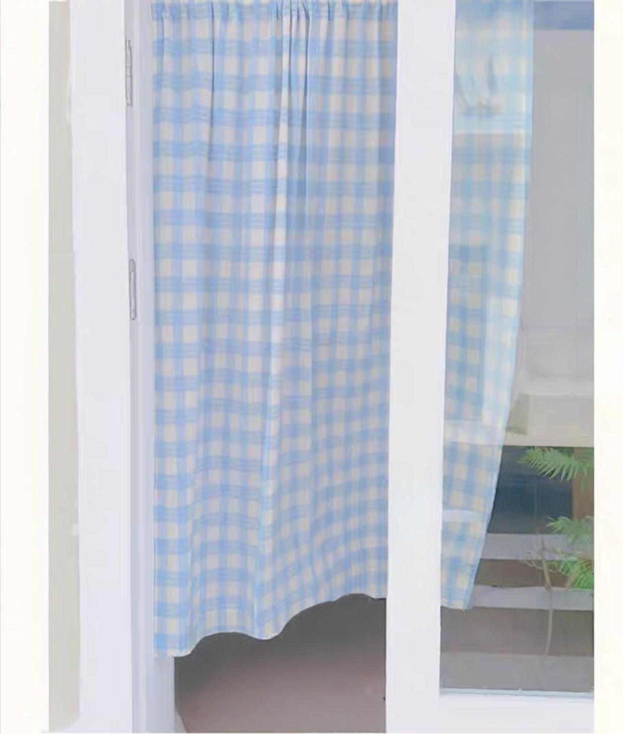 奶蓝格门帘免打孔穿杆窗帘挂钩款