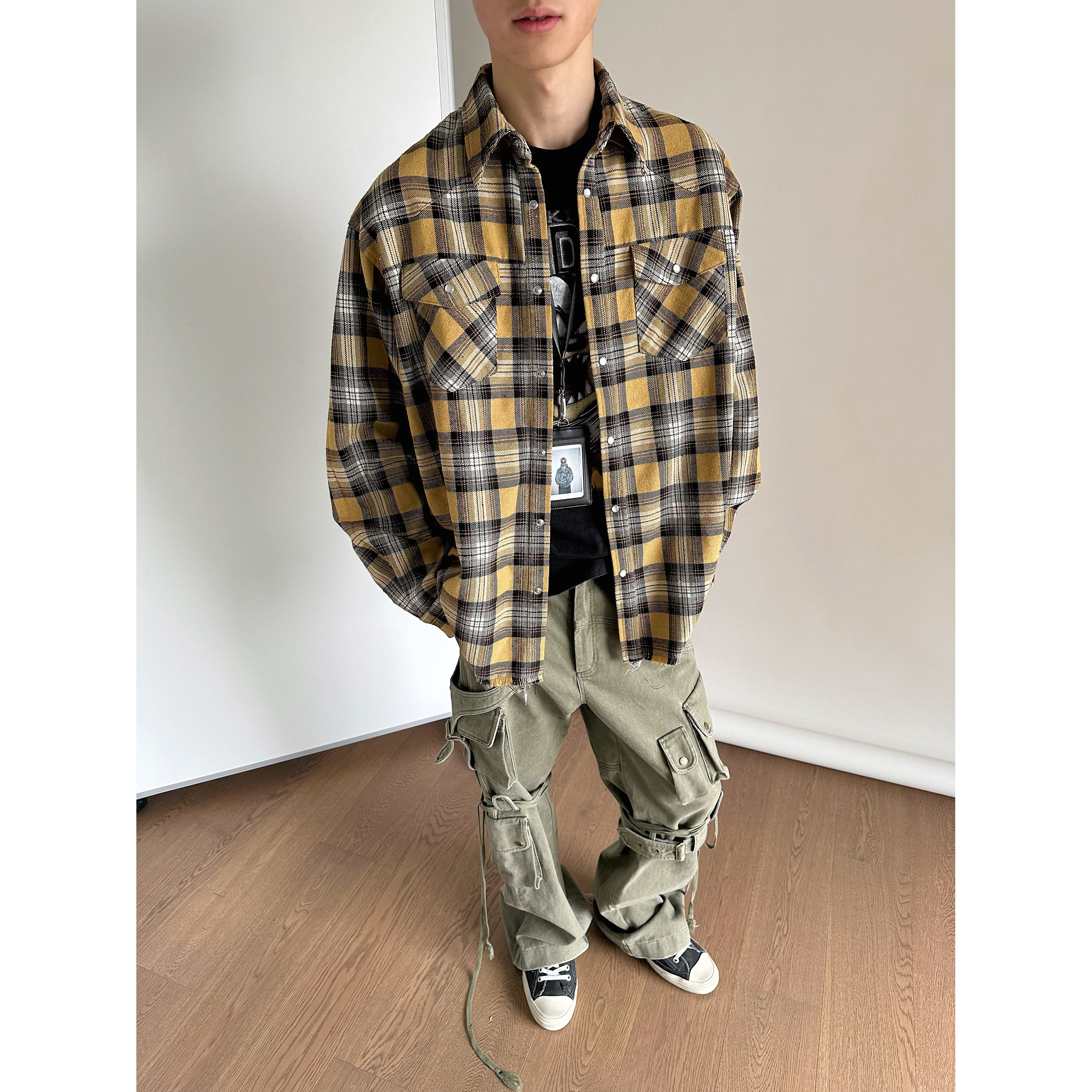 棉质须边拼色休闲长袖TRENDYWU