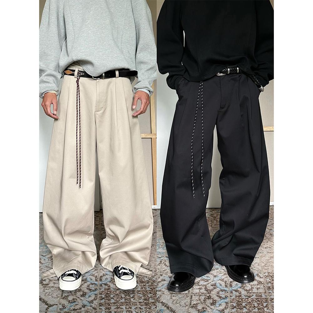 TRENDYWU 复古双褶“八神”弧形A字版加厚宽松百搭简约工装阔腿裤