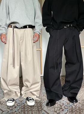 TRENDYWU 复古双褶“八神”弧形A字版加厚宽松百搭简约工装阔腿裤